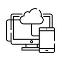 Cloud data synchronization line icon, concept sign, outline vector illustration, linear symbol.