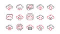 Cloud data and technology icons. Hosting, Computing data and File storage. Linear icon set. Vector Royalty Free Stock Photo