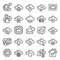 Cloud data and technology line icons. Set of Hosting, Computing data and File storage. Vector