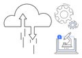 Cloud Data Transfer, Analysis, and Research Concept with Gear and Laptop Symbols Royalty Free Stock Photo