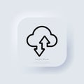 Cloud data transfer icon. Cloud with arrows icon. Download and upload. Neumorphic UI UX white user interface web button. Royalty Free Stock Photo