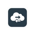 Cloud data transfer icon on dark square background, representing synchronization and backup Royalty Free Stock Photo