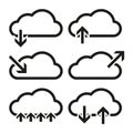 Cloud data transfer icons. Upload and download symbols. Data synchronization set. Vector illustration. EPS 10. Royalty Free Stock Photo