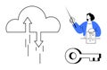 Cloud Data Transfer with Security Key and Expert Explaining Concept Royalty Free Stock Photo