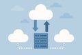 Cloud data transfer between servers, flat design style, AI generated Royalty Free Stock Photo