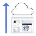 Cloud Data Upload System with Growth Arrow and Data Dashboard Interface Royalty Free Stock Photo