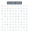 Cloud data vector line icons set. Cloud, Data, Storage, Platform, Computing, Backup, Virtualization illustration outline Royalty Free Stock Photo