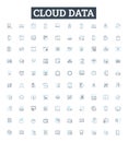 Cloud data vector line icons set. Cloud, Data, Storage, Platform, Computing, Backup, Virtualization illustration outline