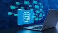 Cloud Database Computing System with Laptop and Digital Network Structure on Blue Royalty Free Stock Photo