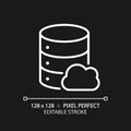 Cloud database pixel perfect white linear icon for dark theme