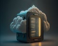 Cloud database storage concept. Cloudscape digital online server for global network. Web database backup computer
