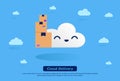 Cloud delivery flying cloud deliver parcel package flat vector illustration cartoon