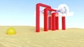 Cloud desert minimal graphic red arcs intro 3d Royalty Free Stock Photo