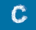 Letter C made of light white cloud on blue sky background, cloudy alphabet - 3D illustration of symbols