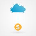 Cloud and desktop. Concept of online currency exchange. Vector illustration flat design Royalty Free Stock Photo