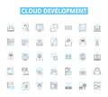 Cloud development linear icons set. Scalability, Virtualization, Automation, Containerization, DevOps, Microservices Royalty Free Stock Photo