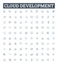 Cloud development vector line icons set. Cloud, Development, Platform, Architecture, Deployment, Management Royalty Free Stock Photo