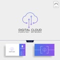 cloud digital technology line logo template vector illustration