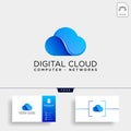 cloud digital technology line logo template vector illustration