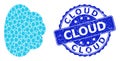 Rubber Cloud Round Seal Stamp and Recursive Cloud Icon Mosaic