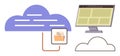 Cloud storage concept with folder connection and web browser on screen Royalty Free Stock Photo