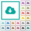 Cloud download flat color icons with quadrant frames