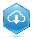 Cloud download icon crystal blue hexagon button