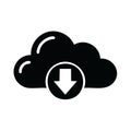Cloud Download Icon: Simple Data Transfer Symbol for Website, App, Vector Sign, Black, White, Flat Royalty Free Stock Photo