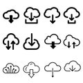 Cloud download icon vector set. cloud storage  illustration sign collection. database symbol. Royalty Free Stock Photo