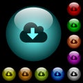 Cloud download icons in color illuminated glass buttons Royalty Free Stock Photo