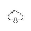 Cloud download line icon, outline vector sign, linear style pictogram isolated on white Royalty Free Stock Photo