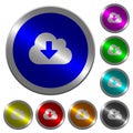Cloud download luminous coin-like round color buttons Royalty Free Stock Photo