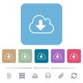 Cloud download outline flat icons on color rounded square backgrounds Royalty Free Stock Photo