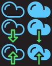 Cloud download and upload simple line and full icons, outline and solid vector signs, linear and filled pictograms