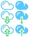 Cloud download and upload simple line and full icons, outline and solid vector signs, linear and filled pictograms.