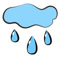 Cloud, drops, icon, children`s drawing style.