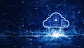 cloud and edge computing technology concept. There is a prominent large cloud icon on the right. There are interconnected polygons Royalty Free Stock Photo