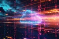 A cloud effortlessly floats in the air, surrounded by vibrant and colorful lights, creating an enchanting scene, Data packets