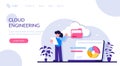 Cloud engineering concept. Cloud computing, web hosting platform. Data uploading and database servers. Private cloud Royalty Free Stock Photo