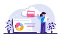 Cloud engineering concept. Cloud computing, web hosting platform. Data uploading and database servers. Private cloud Royalty Free Stock Photo