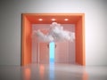Cloud entered through an open door. Creative mind and escape concept Royalty Free Stock Photo