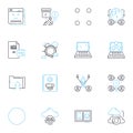 Cloud eventuality linear icons set. Clouds, Virtualization, Automation, Scalability, Elasticity, Security, Agility line