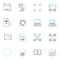 Cloud eventuality linear icons set. Clouds, Virtualization, Automation, Scalability, Elasticity, Security, Agility line Royalty Free Stock Photo