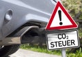 Cloud of exhaust with traffic sign and the german word for co2-tax - co2 Steuer Royalty Free Stock Photo