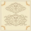 Cloud face old engraving sketch Royalty Free Stock Photo