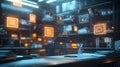 cloud file integration, An advanced holographic display demonstrating cloud file integration above a modern workspace.