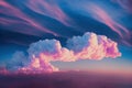 a cloud filled with pink and blue clouds in the sky with a blue sky background and a pink and purple sky