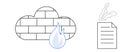Cloud Firewall with Brick Wall, Flame, and Document Highlighting Cybersecurity Royalty Free Stock Photo