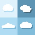 Cloud flat icons with shadow on blue background