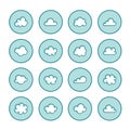 Cloud flat line icons. Clouds symbols for data storage, weather forecast. Thin signs for hosting